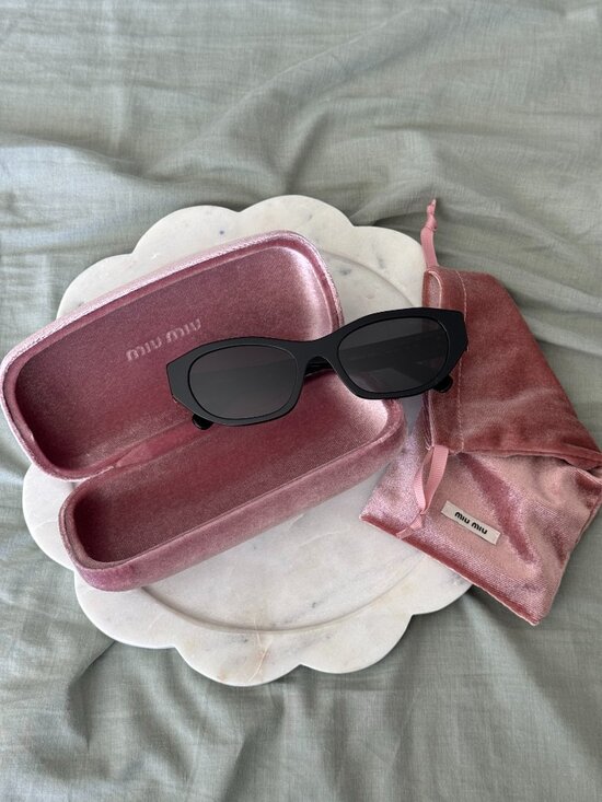 Miu Miu Women Sunglasses Black Grey Oval MUA03S 16K08Z NEW AUTHENTIC